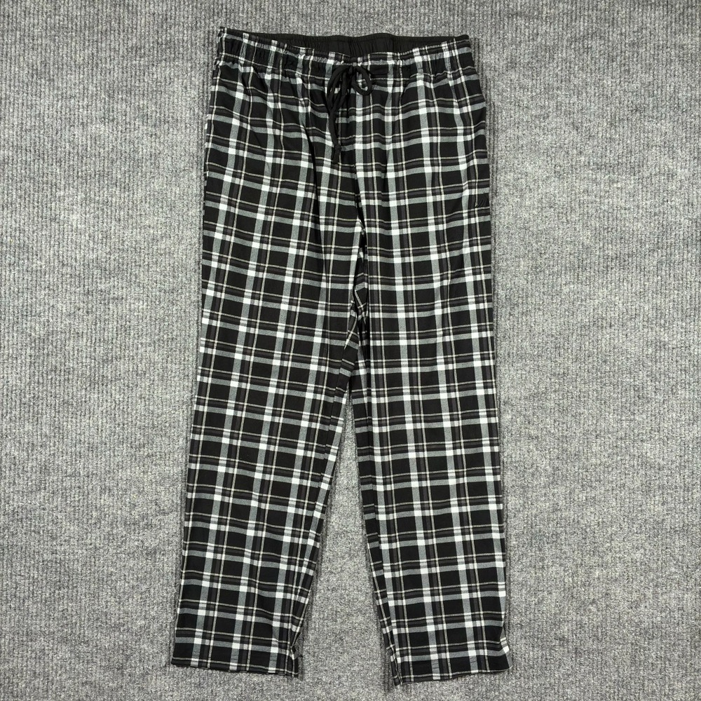 Nautica Mens Sleepwear Pajama Pants Size M Black Plaid Stretch Pull On Lounge